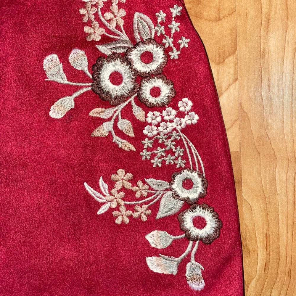 3 for $15//Burgundy Skirt with Floral Embroidery - Picture 5 of 5